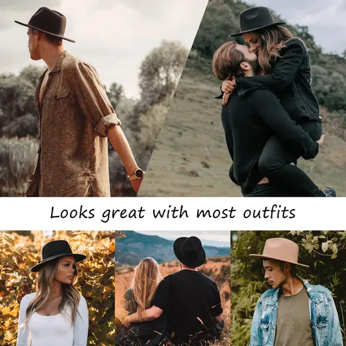 Vista 20 de Sombreros Fedora para hombre, sombrero Panamá de ala ancha con cinturón clásico Unisex Felt Fedora, Adjustable Fit, Breathable Sweatband, All-Day