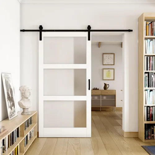 Vista 13 de Puertas correderas de granero de 30 x 84 pulgadas para habitación con kit de herramientas incluido