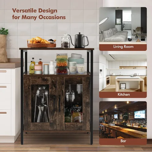 Vista 9 de LOKO Gabinete para bar de vinos, gabinete de licor industrial con estante de vino desmontable, gabinete de vino con soporte para vidrio, gabinete