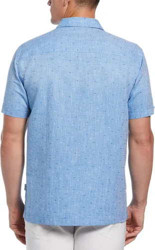 Vista 2 de Cubavera Camisa abotonada de manga corta con cuello Dobby de mezcla de lino para hombre