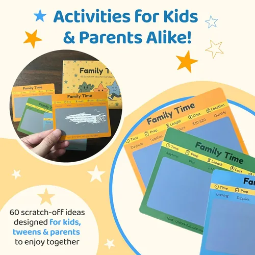 Vista 3 de 60 tarjetas de actividades para raspar con marcadores de día y noche - Divertidos juegos familiares para niños y padres - Ideas de aventura sin