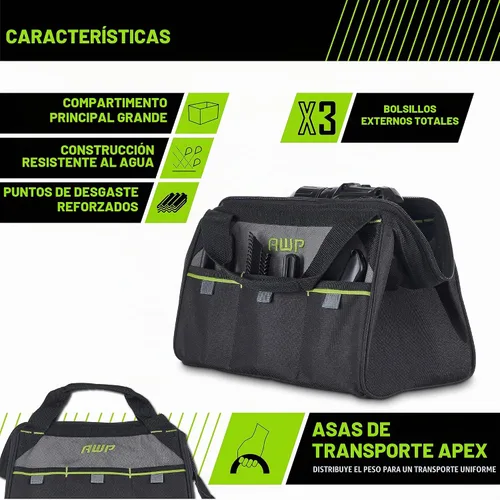 Vista 2 de Bolsas de herramientas AWP, bolsa de herramientas premium, negra, bolsa de herramientas duradera, para profesionales y contratistas