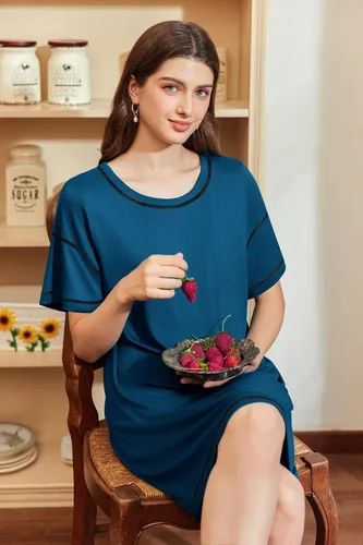 Vista 3 de Ekouaer Camisones para Mujeres Camisa de Dormir Suave de Manga Corta Camisa de Noche de Talla Grande Ropa de Dormir Cómoda Vestido de Dormir
