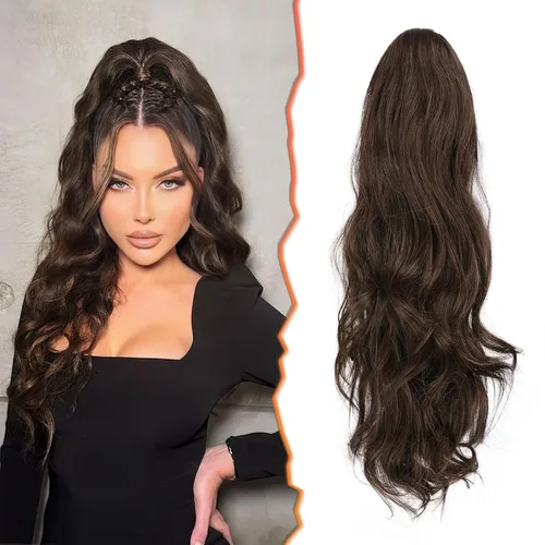 Vista 24 de BARSDAR Extensiones de cola de caballo con clip de garra, extensiones de cabello corto ondulado negro de 14 pulgadas para mujer, extensiones