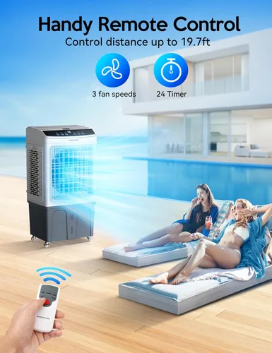 Vista 6 de VAGKRI Enfriador de aire evaporativo de 35 pulgadas, enfriador de pantano de 2800 CFM, enfriador de aire de oscilación de 120° con control remoto