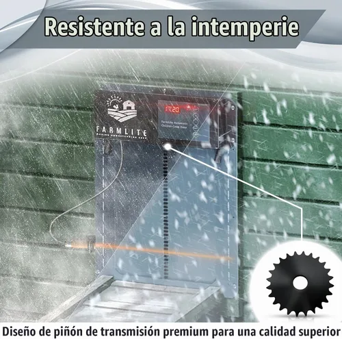 Vista 3 de FarmLite Abridor automático de puerta de gallinero Puerta automática de pollo sin batería Puerta automática de gallinero con temporizador y Negro