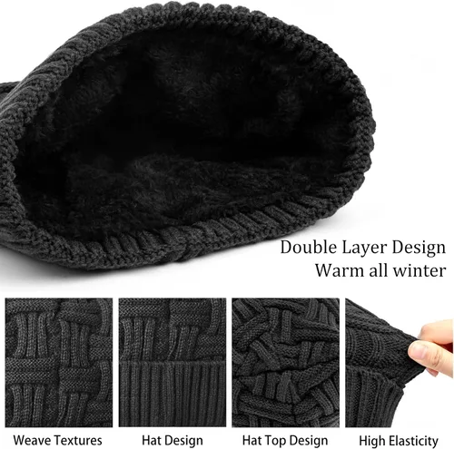 Vista 106 de Loritta Gorro de invierno cálido de punto grueso y holgado para hombre