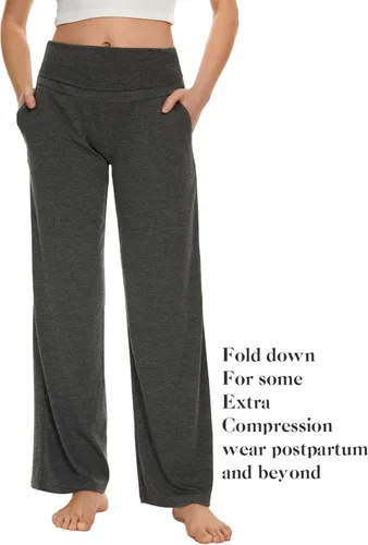 Vista 4 de Ecavus Pantalones de maternidad anchos y rectos para mujer, versátiles, cómodos, palazzo, elásticos, con bolsillos