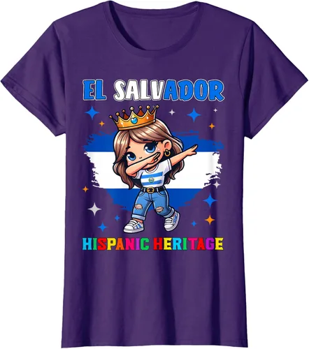 Vista 7 de Camiseta infantil El Salvador Dabbing Girl Hispanic Heritage Celebration, Negro