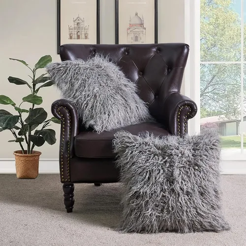 Vista 3 de Manta de pelo sintético mongol de pelo largo de 50 x 60 pulgadas con dos fundas de almohada de 20 x 20 pulgadas (sin rellenos), juego de 3 piezas