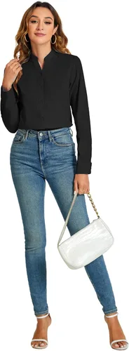 Vista 5 de Camisas básicas con botones para mujer, estilo ejecutivo informal, cuello, ropa de trabajo, camisa de vestir ajustada, blusa
