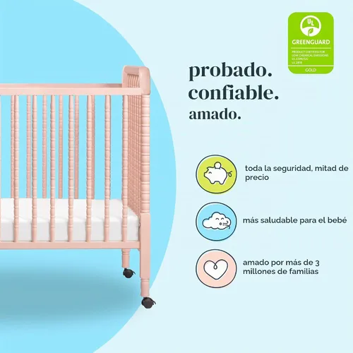 Vista 6 de Cuna convertible Davinci Jenny Lind 3 en 1 en Rosado Claro, con ruedas removibles, Greenguard Gold Rosa rubor