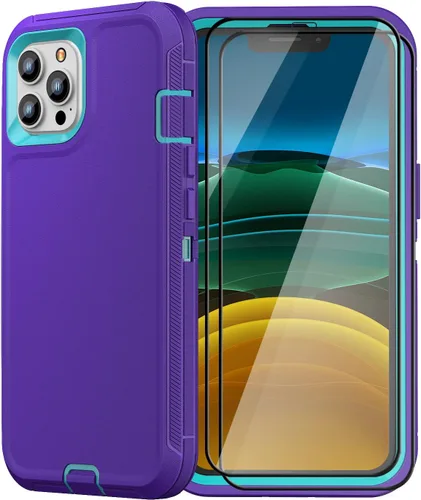 Vista 10 de Funda resistente para iPhone 11 Pro Max con 2 protectores de vidrio templado, grado militar, a prueba de golpes, color negro
