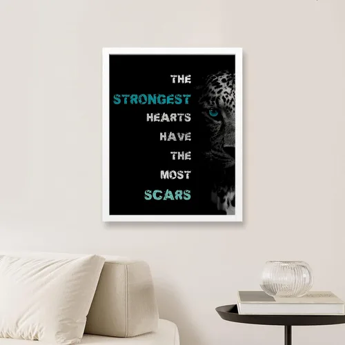 Vista 3 de SIGNWIN Marco negro y azul, corazón más fuerte, leopardo, ojos azules, arte de pared, citas de Jeff Hood, decoración de pared con citas inspiradoras