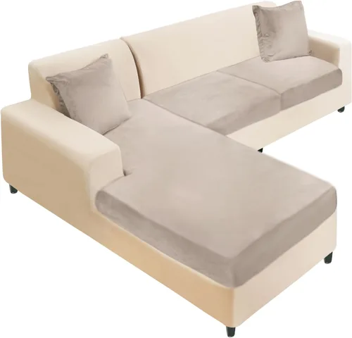 Vista 70 de NAISI Fundas de cojín de sofá de terciopelo elásticas de 1 pieza, fundas de asiento de sofá o respaldo, fundas suaves individuales para sofá Beige