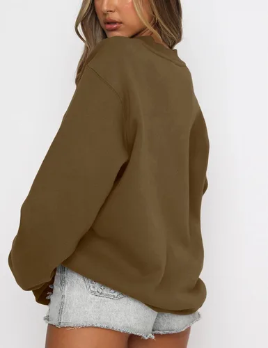 Vista 3 de Fanway&EC Sudadera de manga larga para mujer, casual, cuello redondo, sudadera con capucha de gran tamaño, para otoño