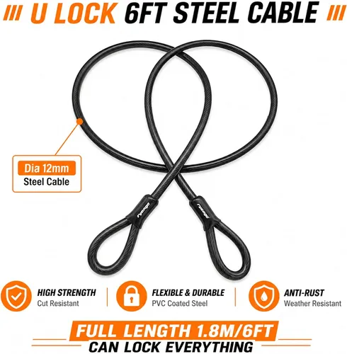 Vista 4 de Bike U Lock Combinación de 4 dígitos antirrobo con cable de acero de 6 pies y soporte