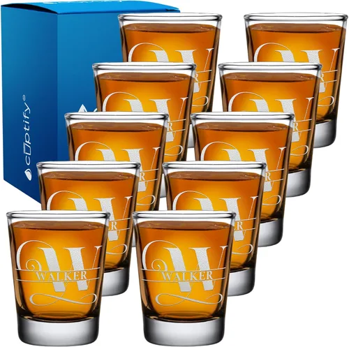 Vista 75 de Cuptify Inicial de cristal con monograma y nombre de 2 onzas, parte inferior negra grabada con texto personalizado para regalos, bodas, cumpleaños