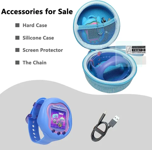 Vista 3 de Funda de silicona y funda de transporte para Tamagotchi Uni Interactive Virtual Pet, protector de pantalla para Tamagotchi Uni Watch Digital Pet