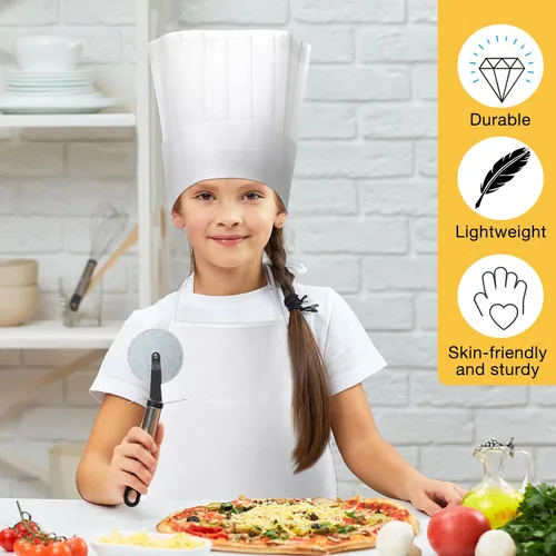 Vista 4 de JaGely Juego de 60 piezas de delantal y sombrero de chef con 30 delantales, 30 sombreros blancos, disfraz para niñas, niños, cocina, pintura