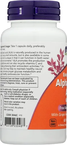 Vista 5 de Now Foods Ácido alfa lipoico 600mg 60 cápsulas vegi