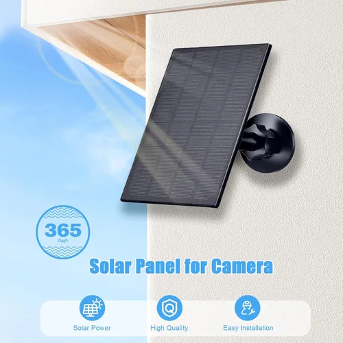 Vista 5 de Zivif Panel solar para cámara de seguridad, cargador solar de 2 W con puerto micro USB y USB-C para cámara de batería recargable, con soporte