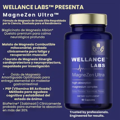 Vista 3 de Complejo MagneZen Ultra Magnesio con B6, fórmula de 4 fuentes para aliviar el estrés y apoyar el sueño