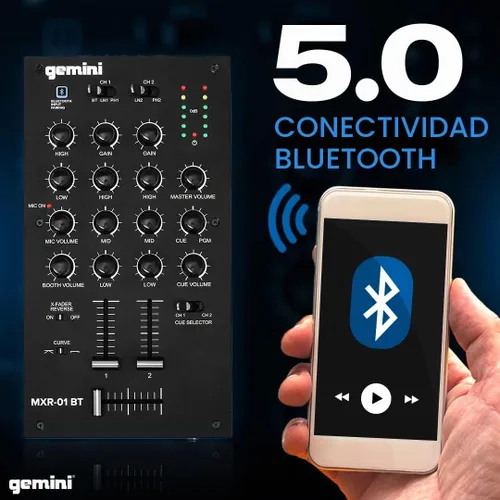 Vista 6 de Gemini Mezclador DJ Bluetooth de 2 canales, curva Crossfader (MXR-01BT)