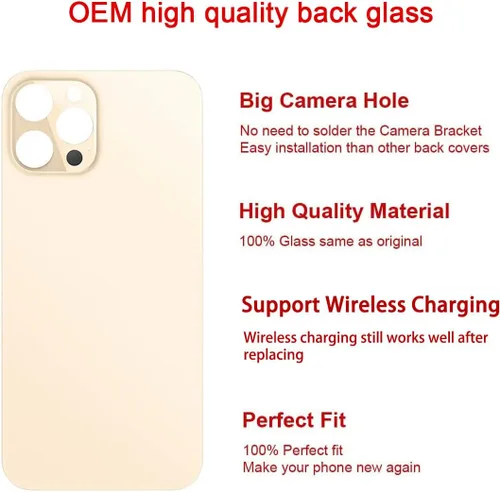 Vista 3 de Reemplazo de cristal trasero OEM para iPhone 12 Pro 6.1 pulgadas con kit de herramientas de reparación (dorado)