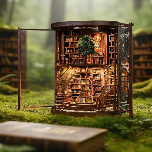 Vista 5 de Kit de rincón de libros para adultos, libro de bricolaje en miniatura, decoración de biblioteca, rompecabezas 3D de fantasía