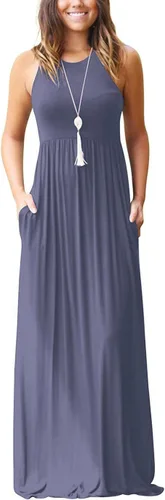 Vista 30 de DEARCASE Vestido largo de verano sin mangas para mujer, con bolsillos E10-floral Negro Azul