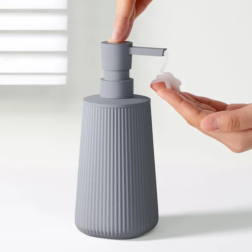 Vista 6 de Uaniar Juego de 2 dispensadores de jabón de baño, dispensador de jabón gris para cocina, pequeños dispensadores de jabón de manos de plástico de 8.5