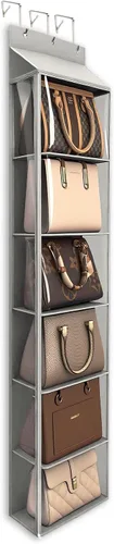 Vista 12 de Lirex Organizador de bolso para colgar sobre la puerta y estante para el armario, organizador de almacenamiento de bolsos con colgador para bolsos.