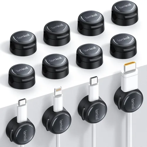 Vista 8 de Lamicall Paquete de 8 clips magnéticos para cables, [transparente y brillo plateado] estético fuerte adhesivo para cargador de teléfono, clips