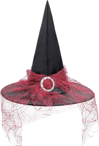 Vista 42 de Zando Sombreros de bruja de encaje para mujer, accesorios de disfraz de Halloween, accesorios de disfraz de bruja plegables para colgar