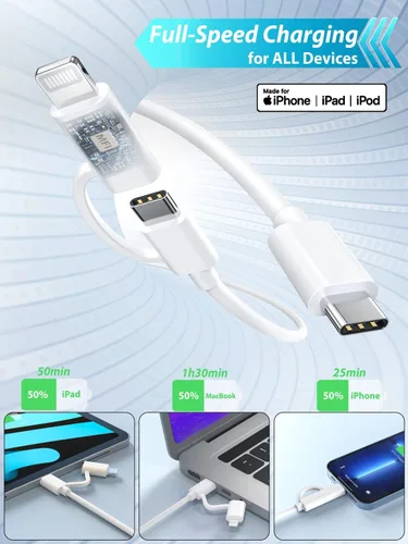 Vista 3 de Quntis Cable USB C a C/Lightning 2 en 1, paquete de 2 cables de carga múltiple USB C de 6.6 pies para iPhone 15 16 [certificado MFi], cable de carga