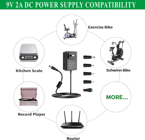 Vista 5 de Adaptador de fuente de alimentación de 9 V, 2 A, CA 100-240 V a CC 9 V, certificado UL, compatible con 9 voltios, 2 A, 1.5 A, 1 A, 0.5 A, 2000 mA