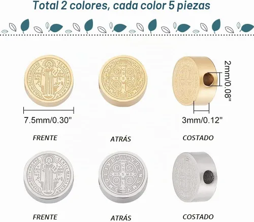 Vista 3 de UNICRAFTALE Medalla de acero inoxidable de 2 colores, cuentas redondas planas de 2 colores para fabricación de joyas de bricolaje