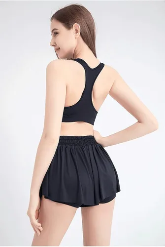 Vista 2 de Pantalones cortos fluidos, 2 en 1, con diseño de mariposa, pantalones cortos atléticos de cintura alta para mujer, entrenamiento, ciclismo, correr