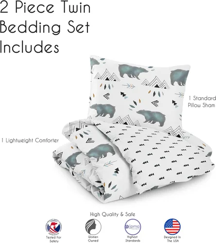 Vista 5 de Sweet Jojo Designs Juego de edredón individual de 2 piezas (montaña oso) para niños, ropa de cama para niños, ropa de cama en una bolsa con manta