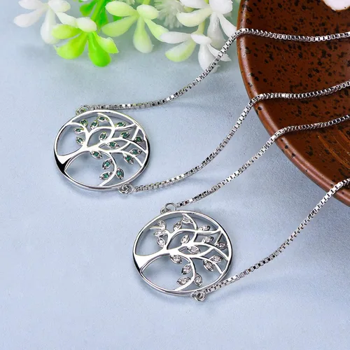 Vista 5 de YL Pulsera de árbol de plata de ley 925 con eslabones de árbol de la vida, joyería de piedra natal para mujer