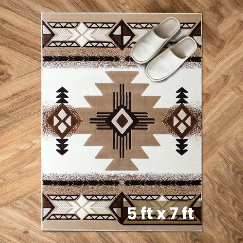 Vista 34 de YHSF South West - alfombra estilo nativo americano del suroeste C318 - fácil de limpiar, gruesa, suave, duradera, alfombra inspirada en tribus