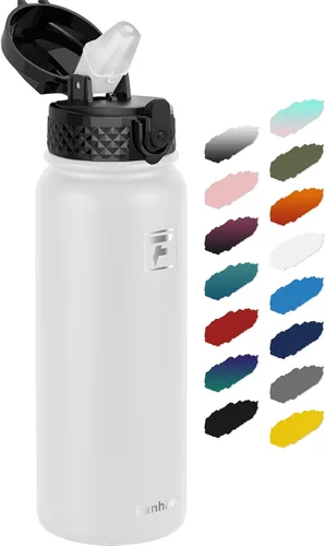 Vista 34 de Fanhaw Botella de agua de acero inoxidable aislada para niños de 20 onzas con tapa con popote, a prueba de fugas y antipolvo, botella de uso diario
