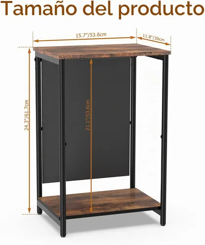 Vista 2 de Mesa auxiliar pequeña y estrecha, mesa auxiliar delgada con bolsillos de almacenamiento para espacios pequeños, sala de estar, dormitorio, sofá