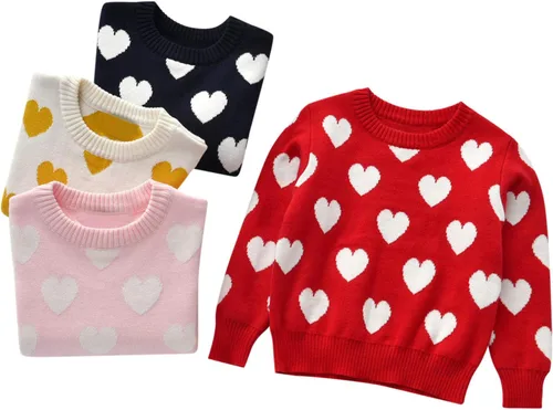 Vista 4 de Suéter de punto con estampado de corazón de San Valentín para niñas de 1 a 7 años, Blanco