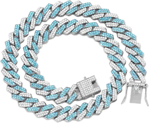 Vista 13 de Collar de cadena dorada para perro, collar cubano de diamantes para caminar, collar de cadena de metal con diseño de hebilla segura, collares