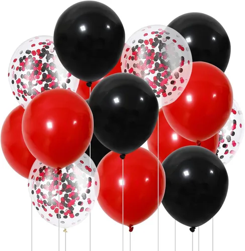 Vista 6 de Globos de helio de látex negro y dorado de 12 pulgadas, globo de confeti negro y dorado para decoración de fiestas, paquete de 50
