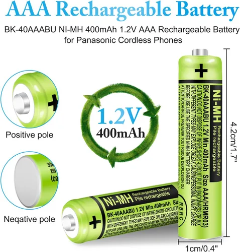 Vista 7 de Paquete de 8 baterías recargables NI-MH 1.2V 400mAh AAA para Panasonic