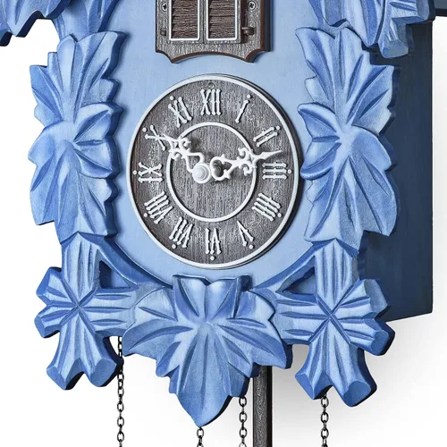 Vista 9 de TIMEGEAR Reloj de cuco con modo nocturno, decoraciones talladas a mano y péndulo oscilante (azul)