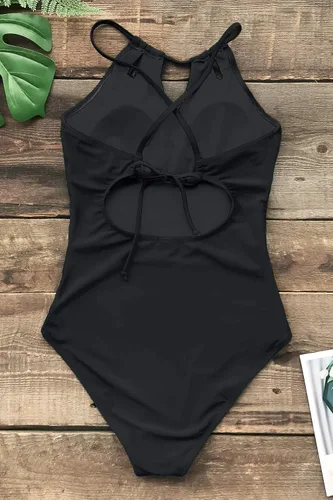 Vista 4 de CUPSHE - Traje de baño de una pieza para mujer, cuello alto, control de abdomen, traje de baño